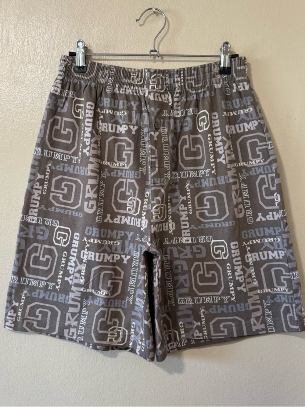 Disney Taupe & White Grumpy Logo Lounge Shorts